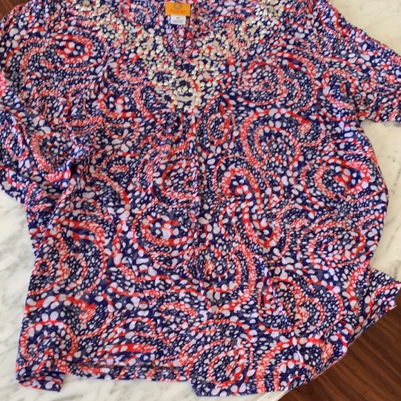 Ruby Rd. Red and Blue Patterned Top - Picture 3 of 3